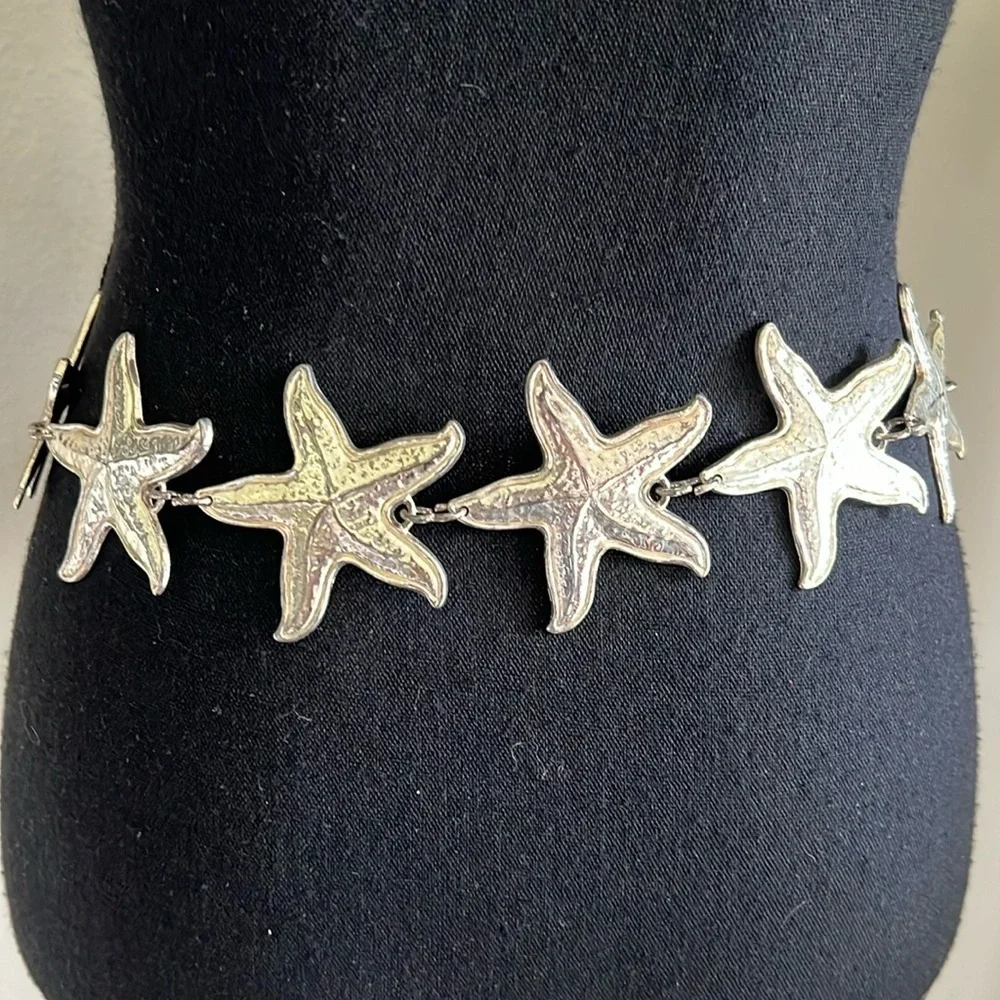 ESCADA Women’s Silver Tone Vintage Distressed Starfish Chainlink Belt
